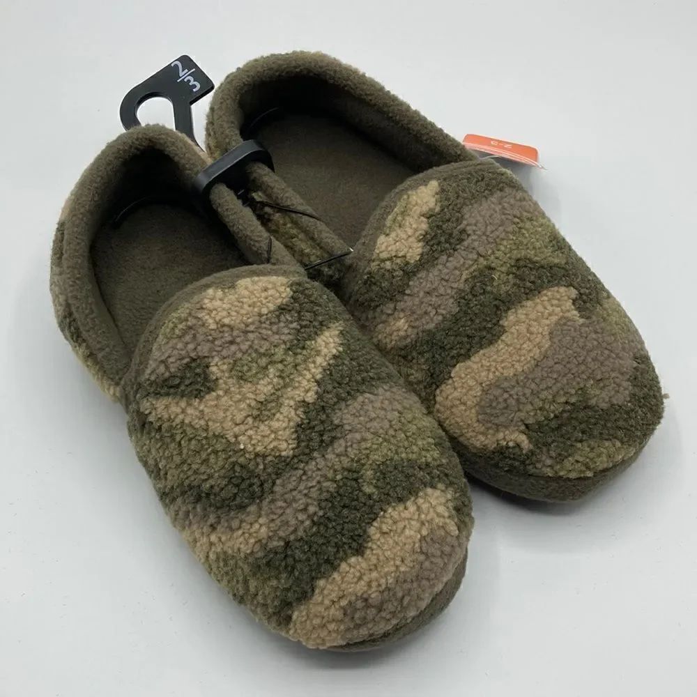 Little Boys Fuzzy Sherpa Camo Indoor Outdoor Slippers Shoes Size 2/3